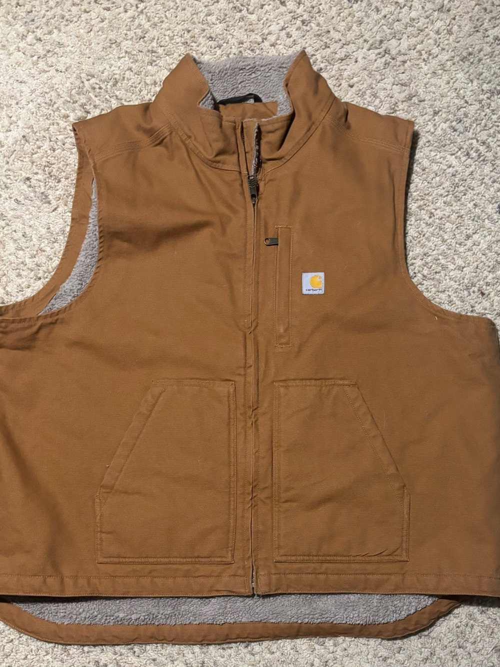 Carhartt Men's Brown Workwear Duck Vest with Sherpa Lining